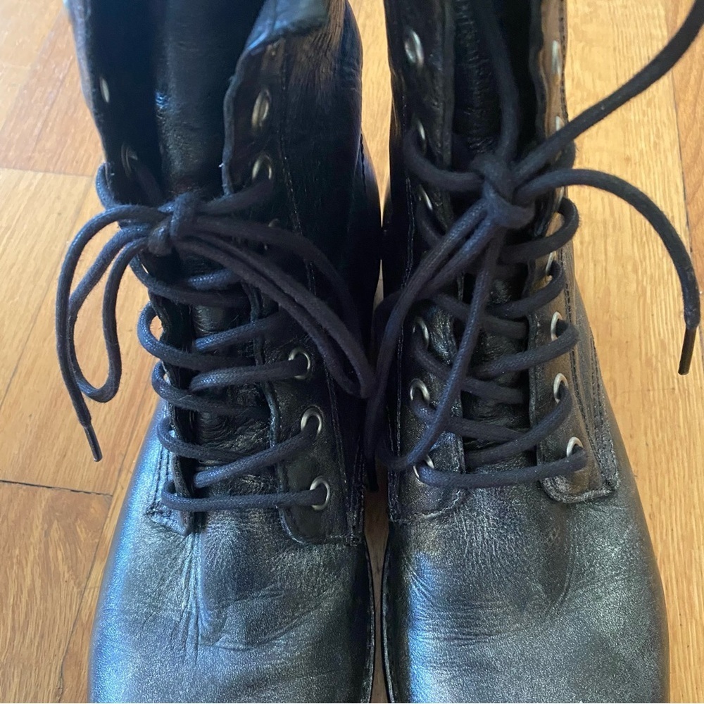 Frye Metallic Leather Combat Boots - Picture 4 of 8